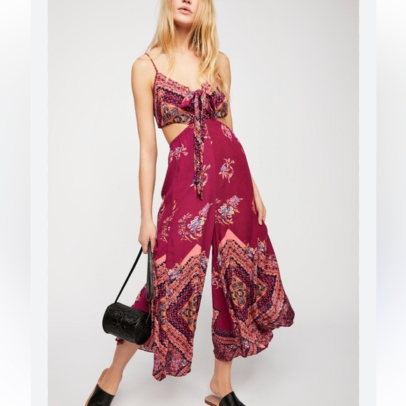 Free People Women's Floral boho cut out Jumpsuit romper - Picture 1 of 6